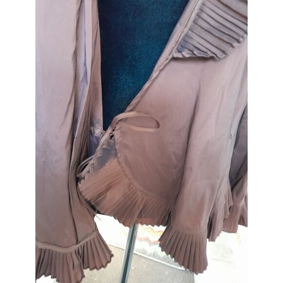 Vtg Cache Ruffle Wrap Stretch Event Cocktail Party Blouse Size 14 Metallic Brown - Picture 4 of 6